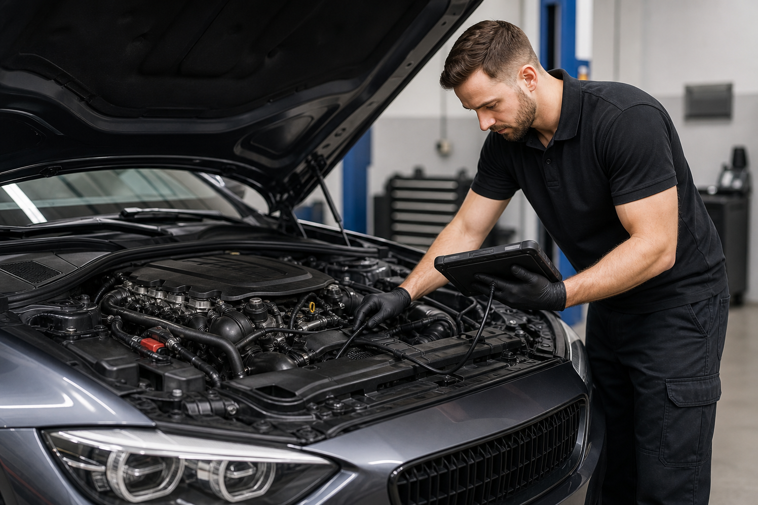 Technician carrying out a pre-remap health check on a car