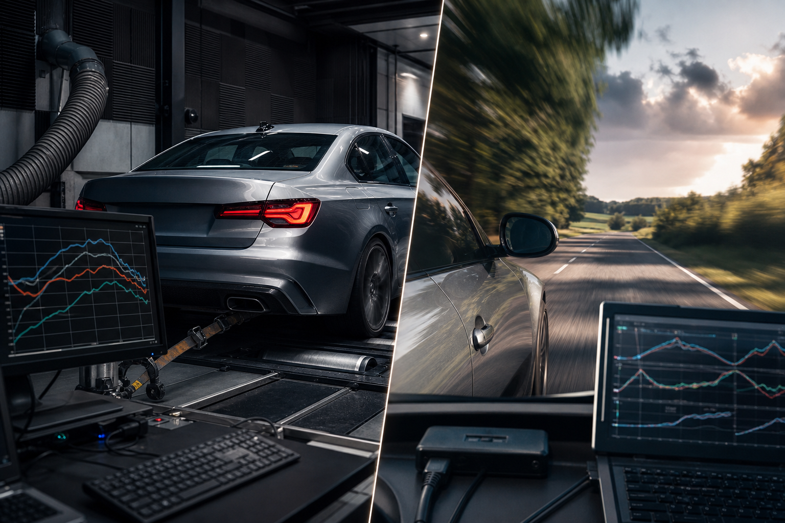 Rolling road and road logging methods used to check an ECU remap