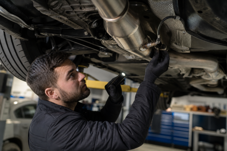 Aftermarket exhaust being checked before ECU remapping